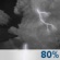 Tuesday Night: Showers and thunderstorms. Mostly cloudy, with a low around 63. West wind around 3 mph. Chance of precipitation is 80%. Tuesday Night: Showers And Thunderstorms